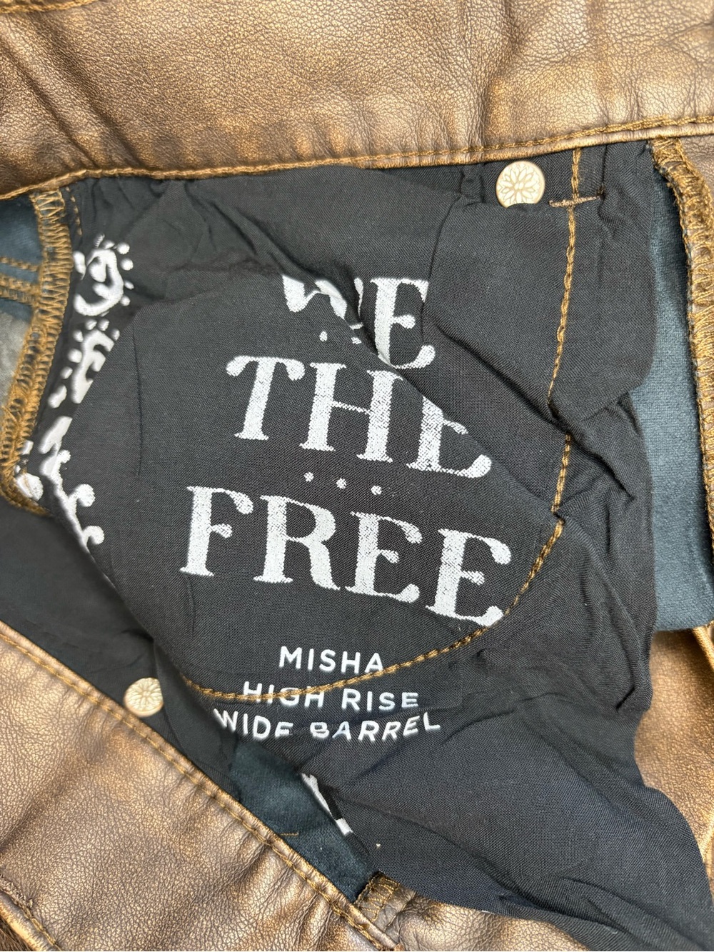 NWT We The Free Misha High Rise Wide Barrel Faux Leather Pants Bronze Brown 24 - Picture 8 of 8